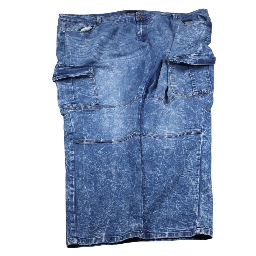 STEVE'S JEANS Shorts Mens 48 Blue Denim Acid Wash Cargo Relaxed Fit Pockets